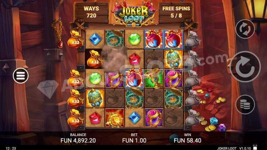 Free Spins bonus game with wild blast symbols on the reels.