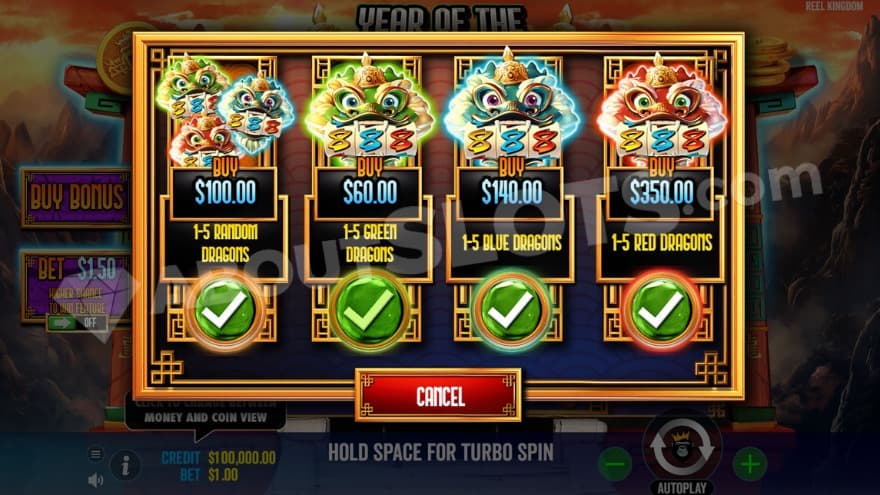 Bonus buy feature with four options to choose from.