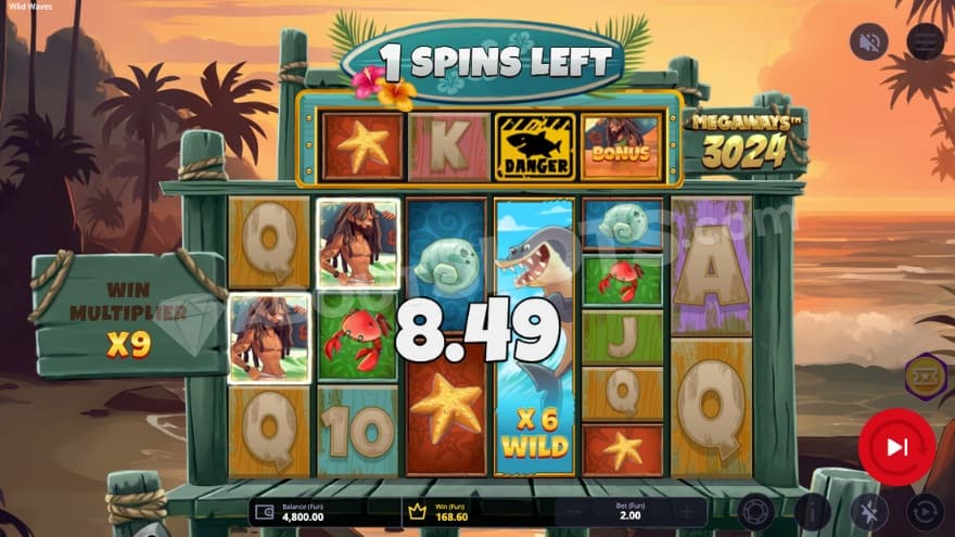 Free Spins with a shark danger symbol which creates an expanded wild.