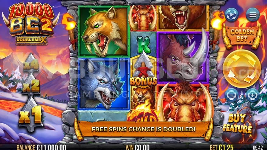 A casino slot in the wild with snow and lava.