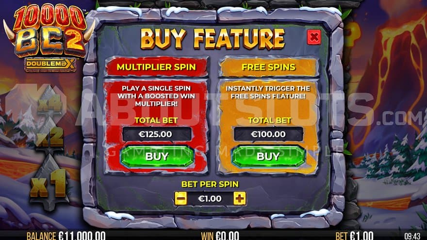A screen offering the Free Spins for 100X the bet.