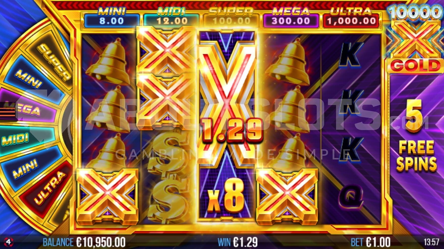 A win with an 8x multiplier in the Free Spins.