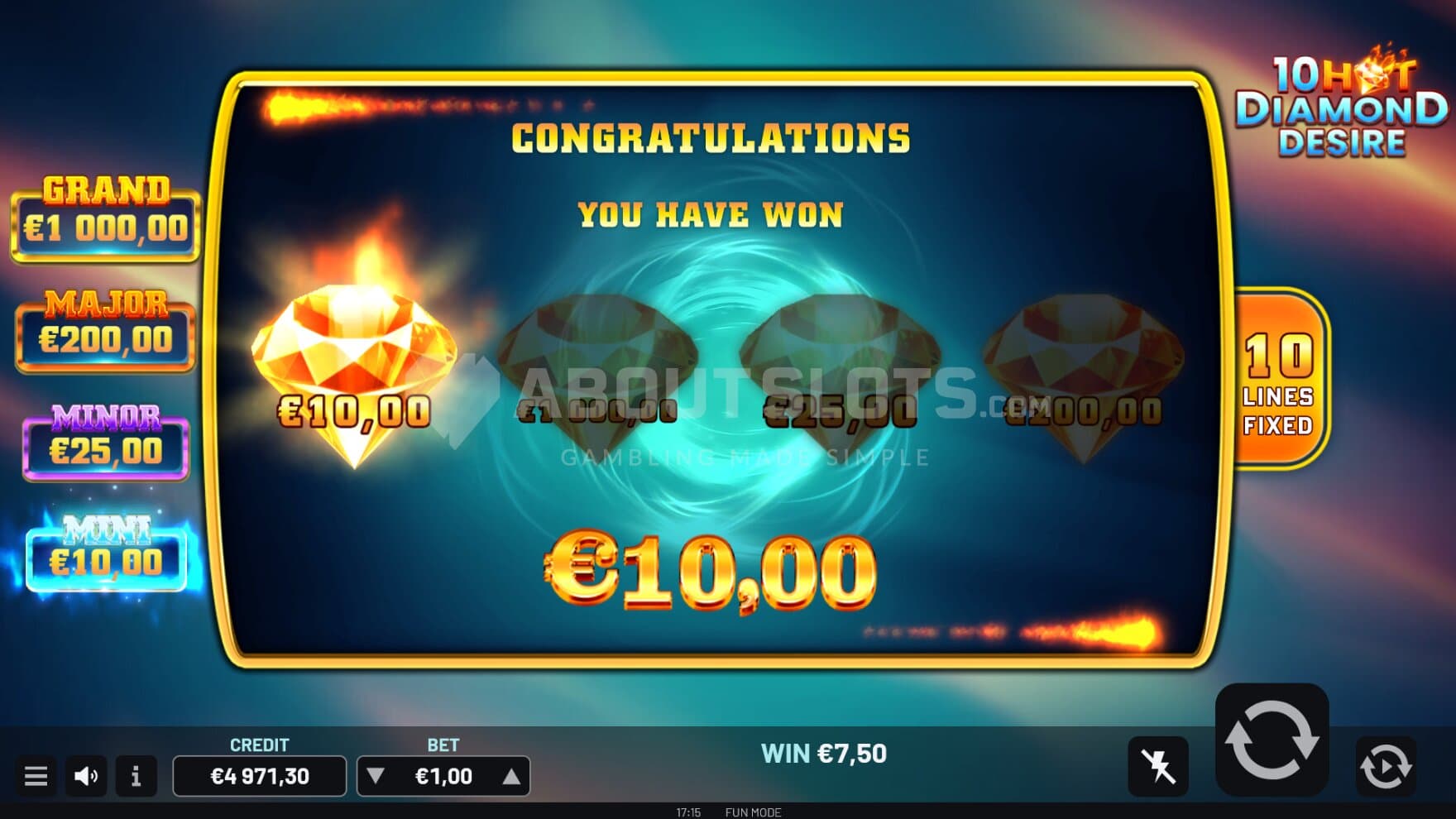The Diamond Bonus allows you to randomly pick out a Jackpot