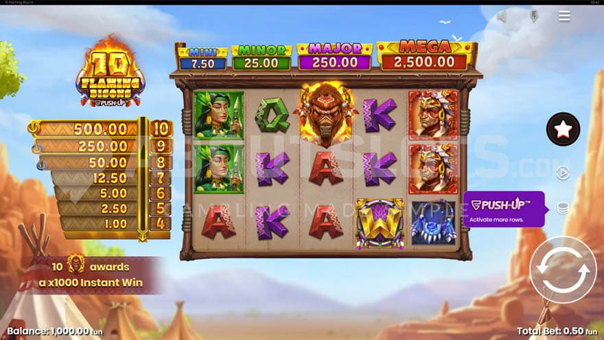 Base Game with an instant win paytable on the left.