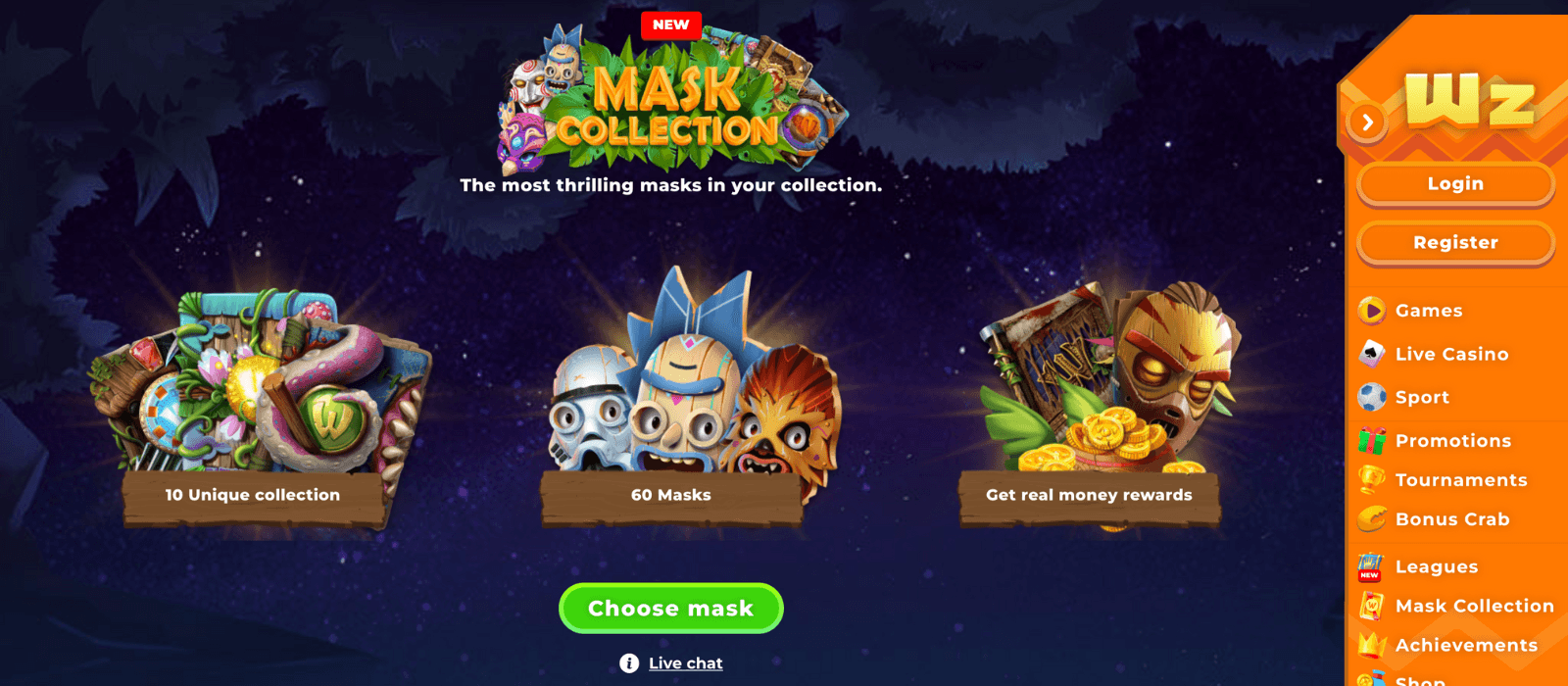 Wazamba's fun mask collection system