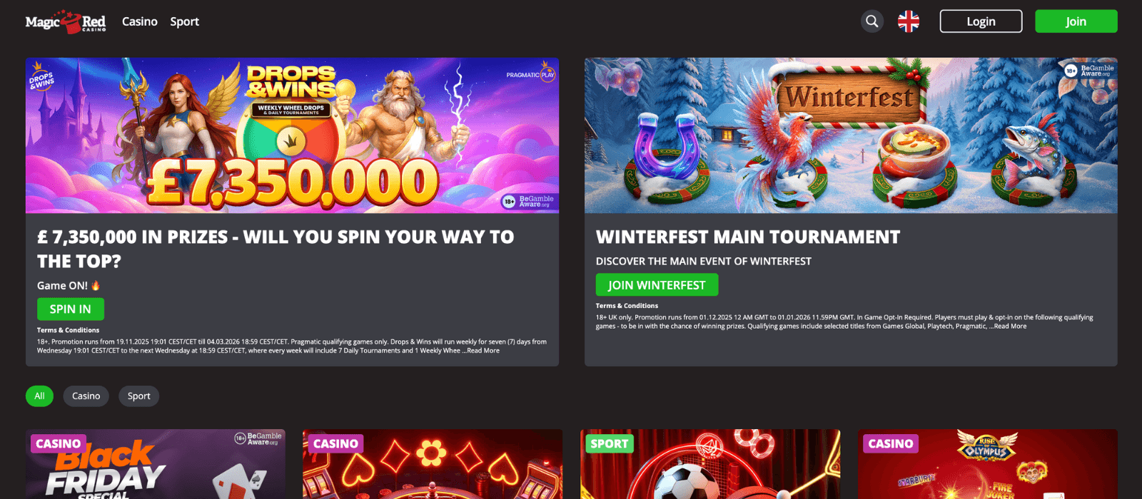 Selection of bonuses available at Magic Red