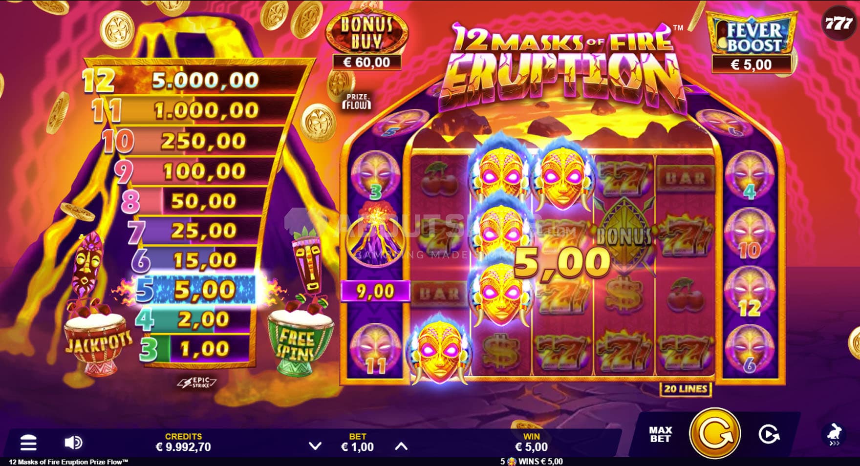 Screenshot of the Epic Strike feature triggered in the base game with 5 Epic Strike symbols.