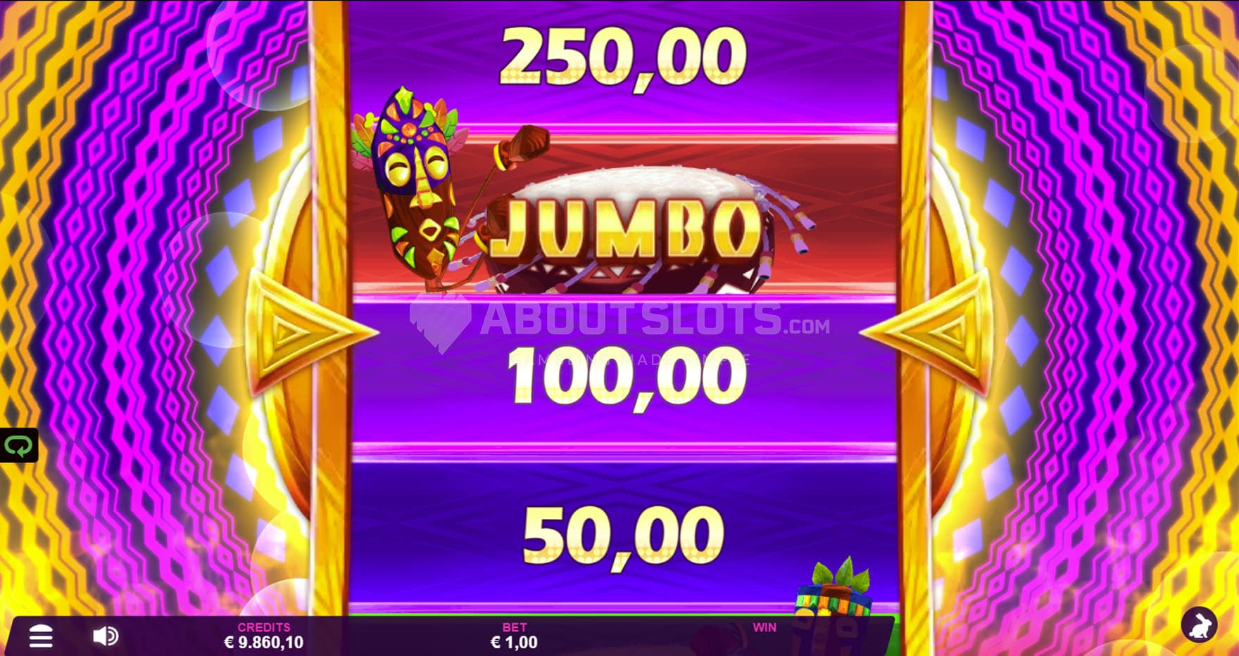 Tower Bonus in progress, raffling one of the cash prizes or bonus spins.