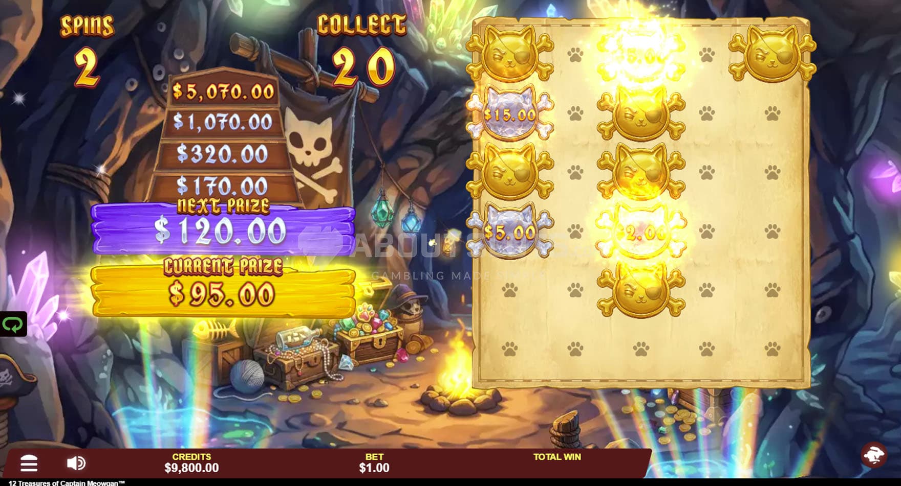 Screenshot of the Bonus Game in progress, with the grid expanded to 6 rows.
