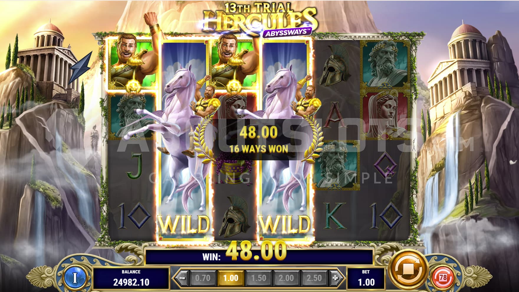 Will of Zeus feature triggered in the base game, causing Wilds on reels 2 and 4 to expand.
