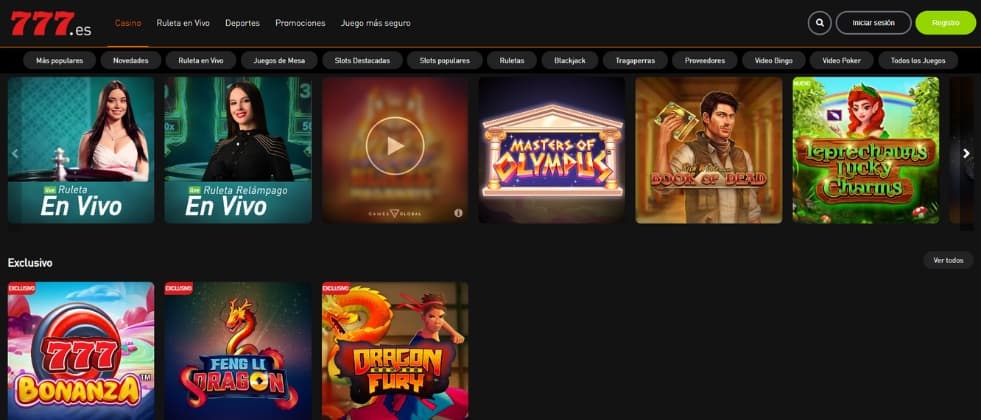 An image of 777casino's homepage