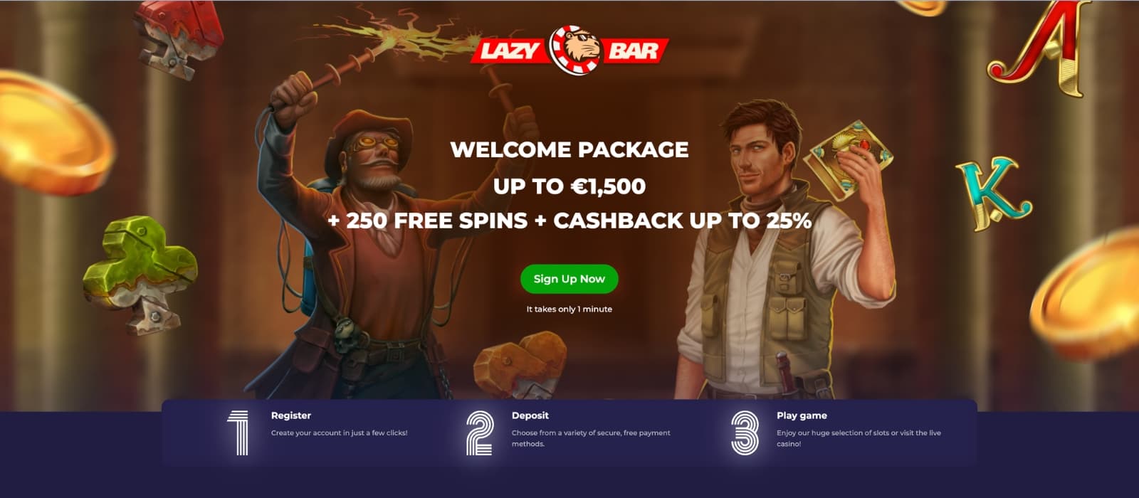 LazyBar Casino promotions page displaying welcome offer, free spins, cashback and ongoing rewards