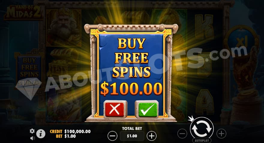 Bonus buy feature with an option to buy the free spins for a cost of 100X the bet.