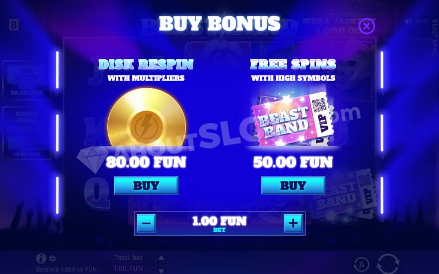 Bonus buy feature with 2 options to choose from.