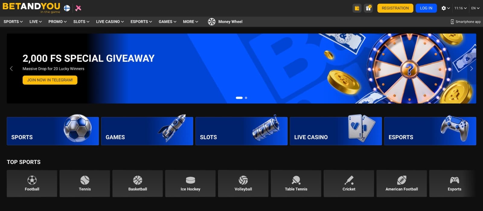 BetandYou Casino homepage featuring current promotions and navigation