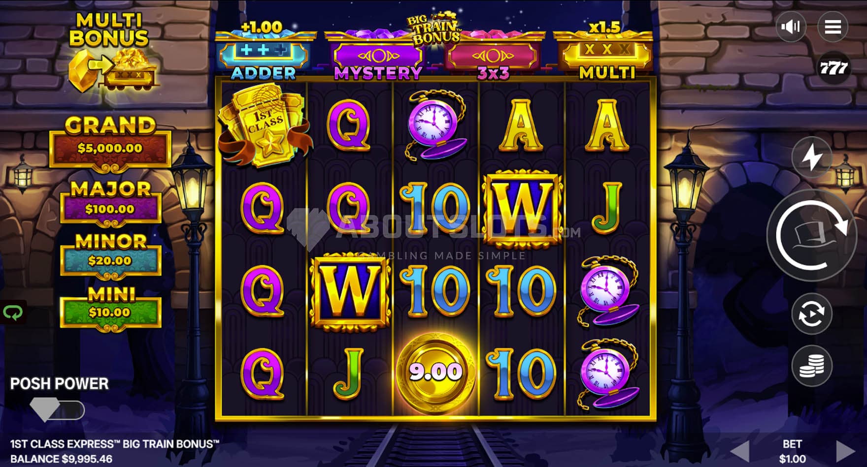 Screenshot of the base game, with a 5x4 grid on a backdrop showing railroad tracks under a stone bridge.