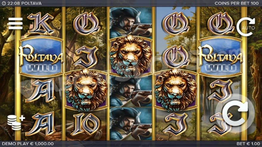 Base game with Poltava wild symbols on the first and last reels.