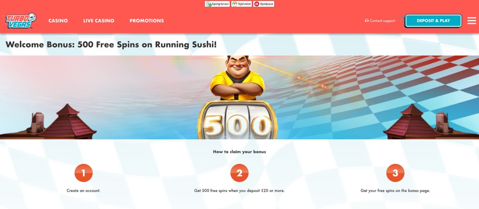 TurboVegas Casino promotions page displaying cashback offers, welcome bonus details, and weekly casino rewards