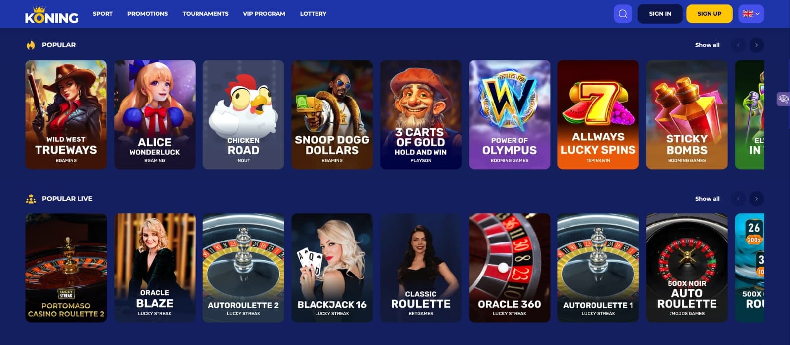 Casino game interface on Koning.bet with reels, bet options, and balance display