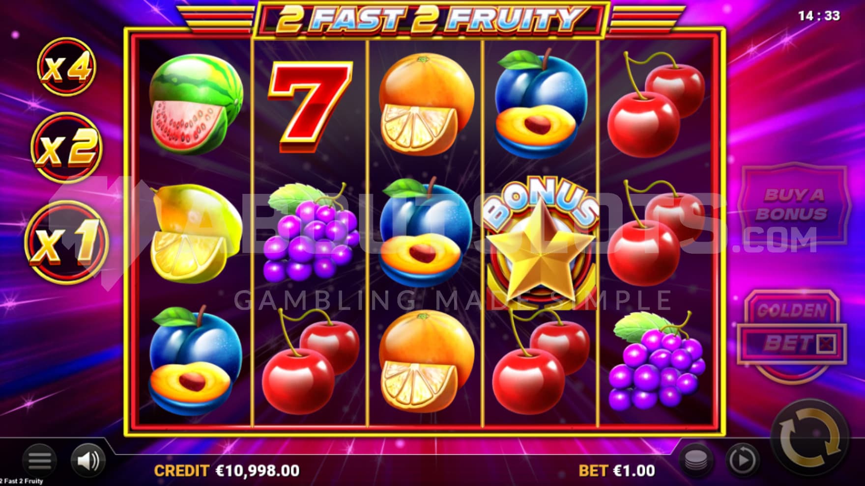 The base game playing grid filled with various fruits