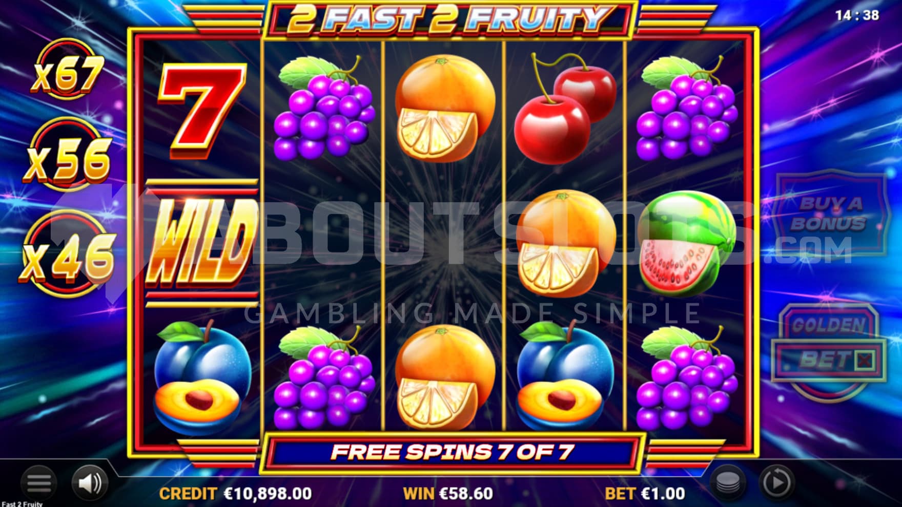 The Free Spins during a Cascade with a Wild Symbol filling up an empty spot