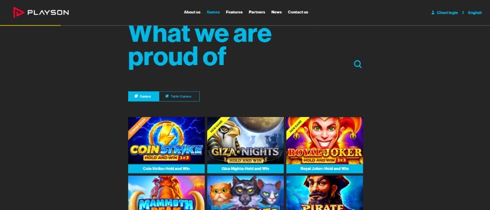 A screenshot from Playson's website