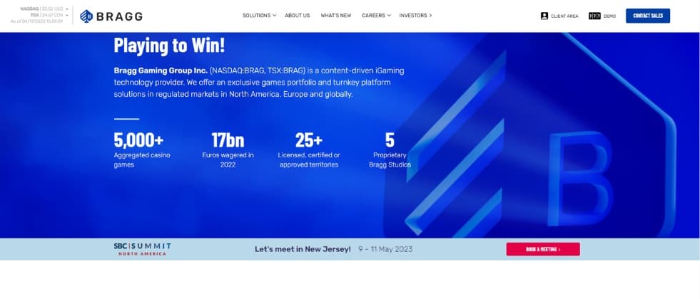 A screenshot from Bragg's homepage