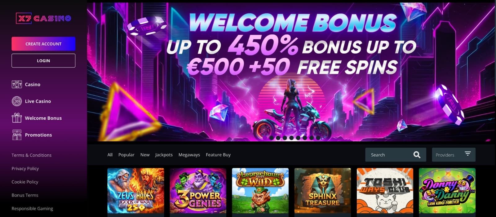 Slot play interface on X7 Casino showing reels spinning and control buttons