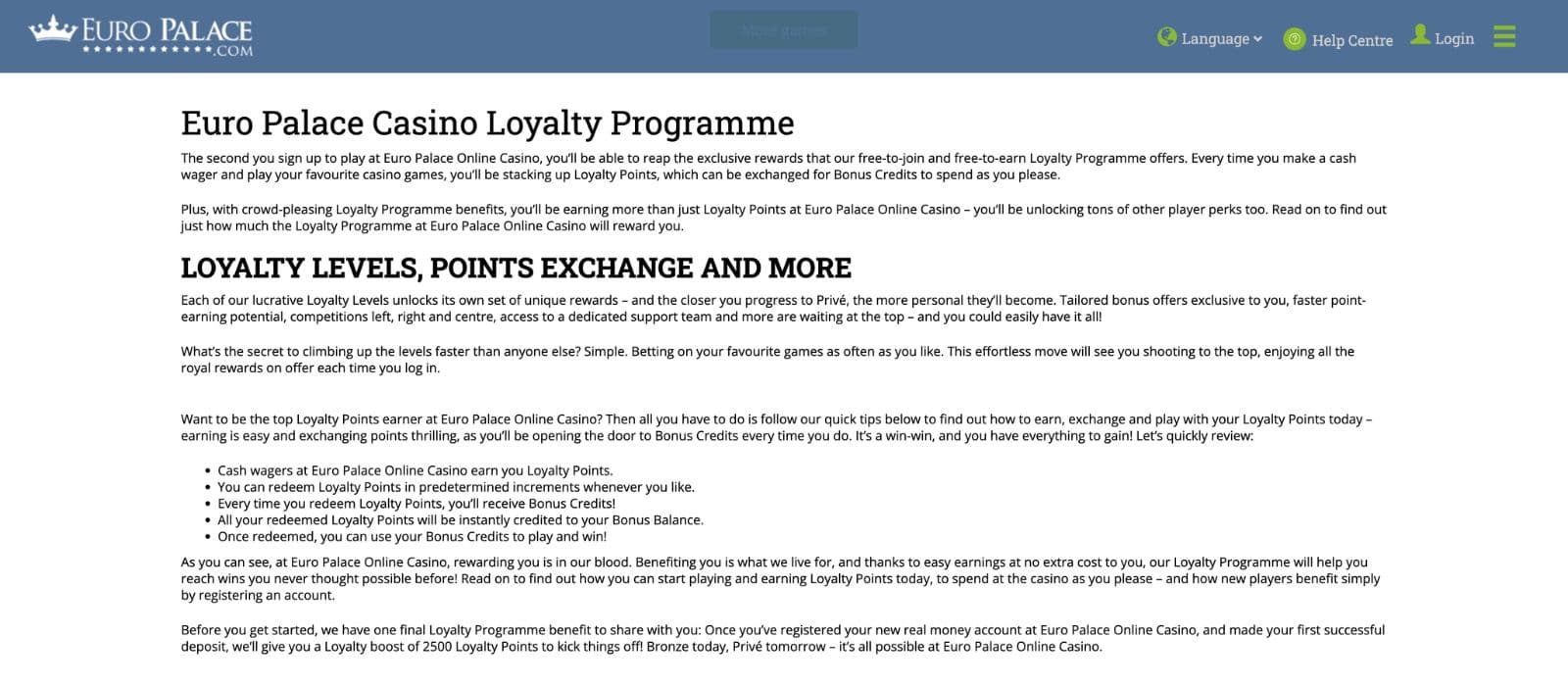 Overview of current bonus options at Europa Palace Casino including terms and how to claim