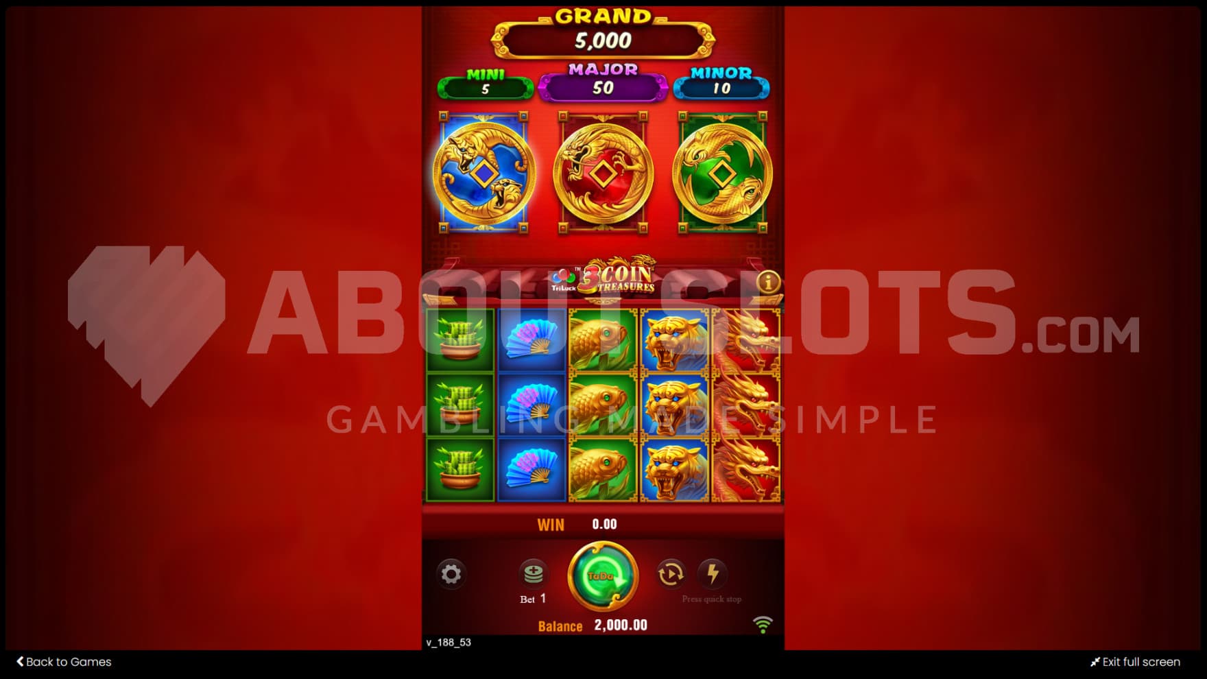 The game features the 3 colored coins at the top of the reels, as well as showing the cash prizes that could be won in the Respins