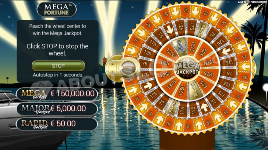 Bonus game with the Jackpot wheel showing.