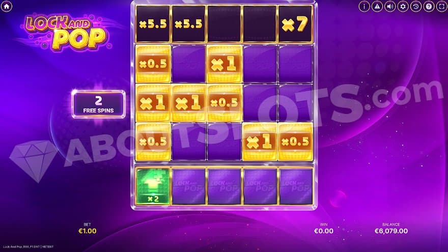 Free Spins bonus game with two free spins remaining.