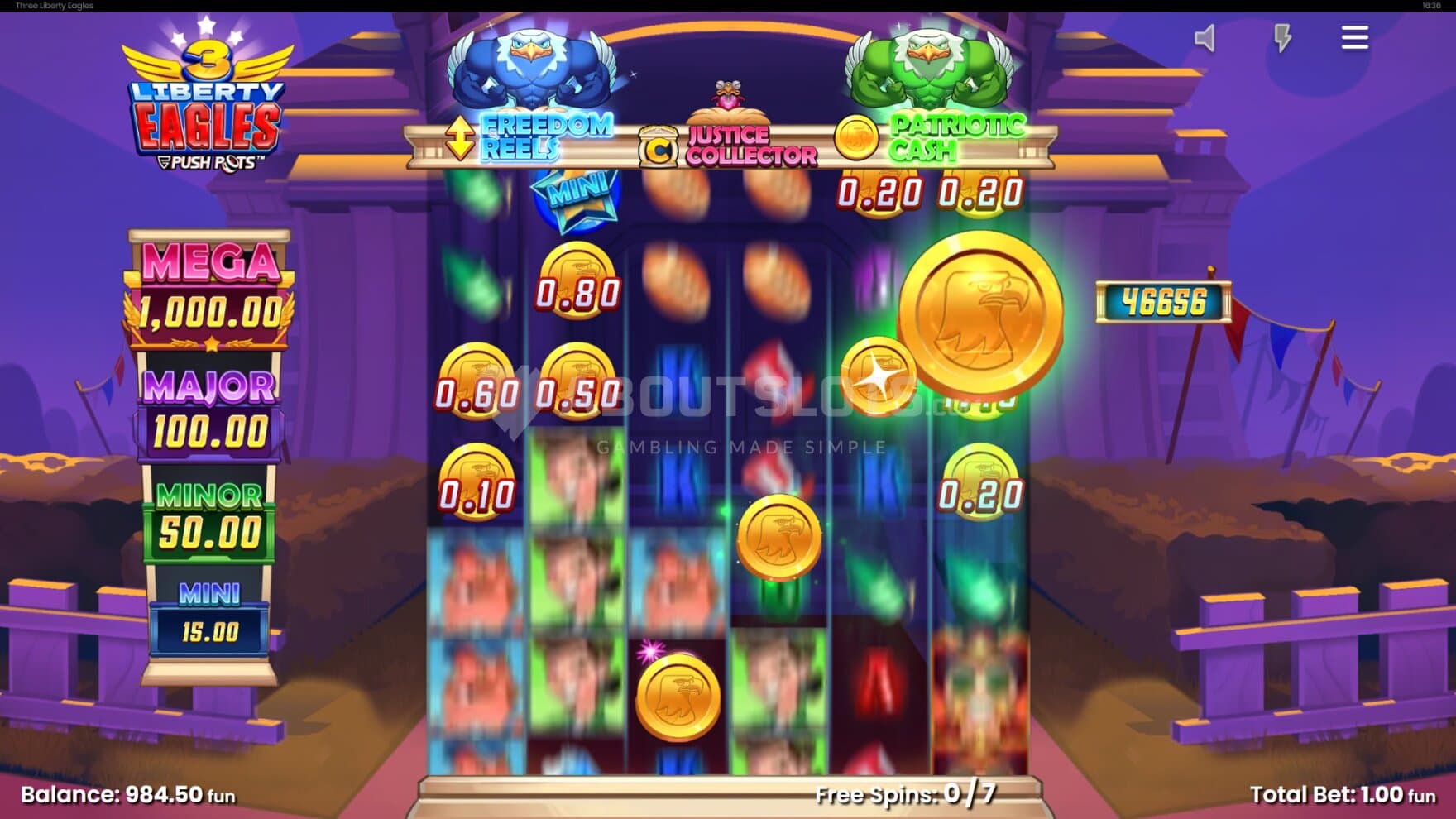 The eagles grow big and muscular, triggering their respecitve free spins bonus