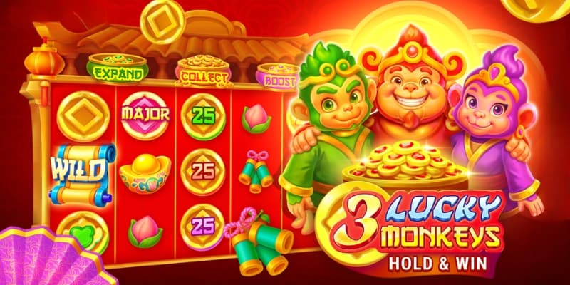 3 Lucky Monkeys Hold & Win Banner