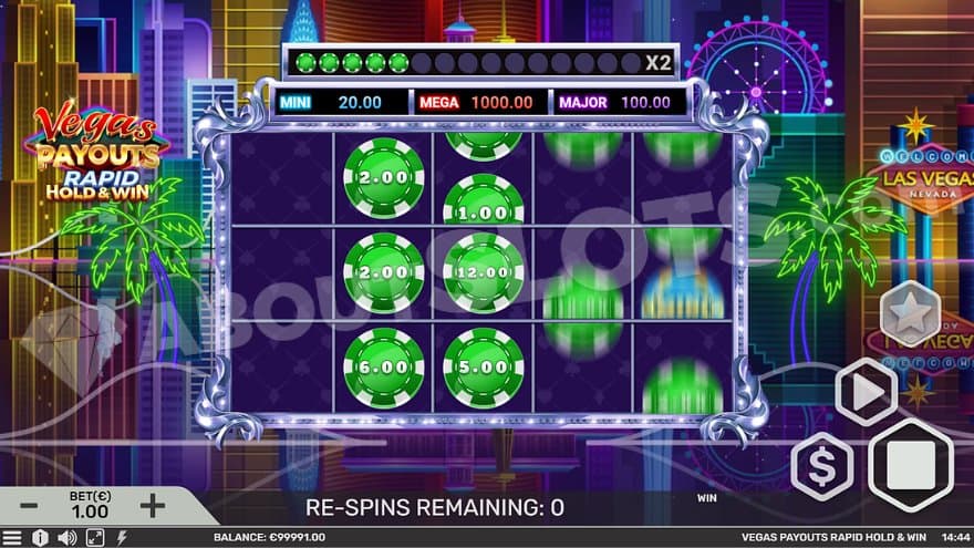 Six prize symbols on the reels in the re-spins.
