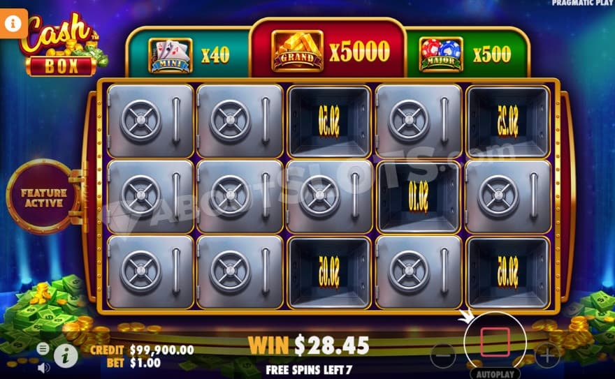 Bonus game where the cash boxes reveal prizes.