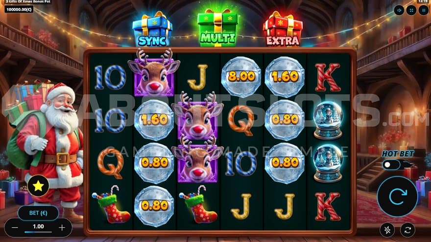 A casino slot with a Christmas theme.