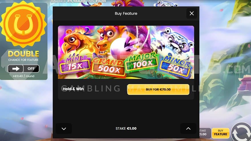 A screen offering the bonus feature for 70x the bet.