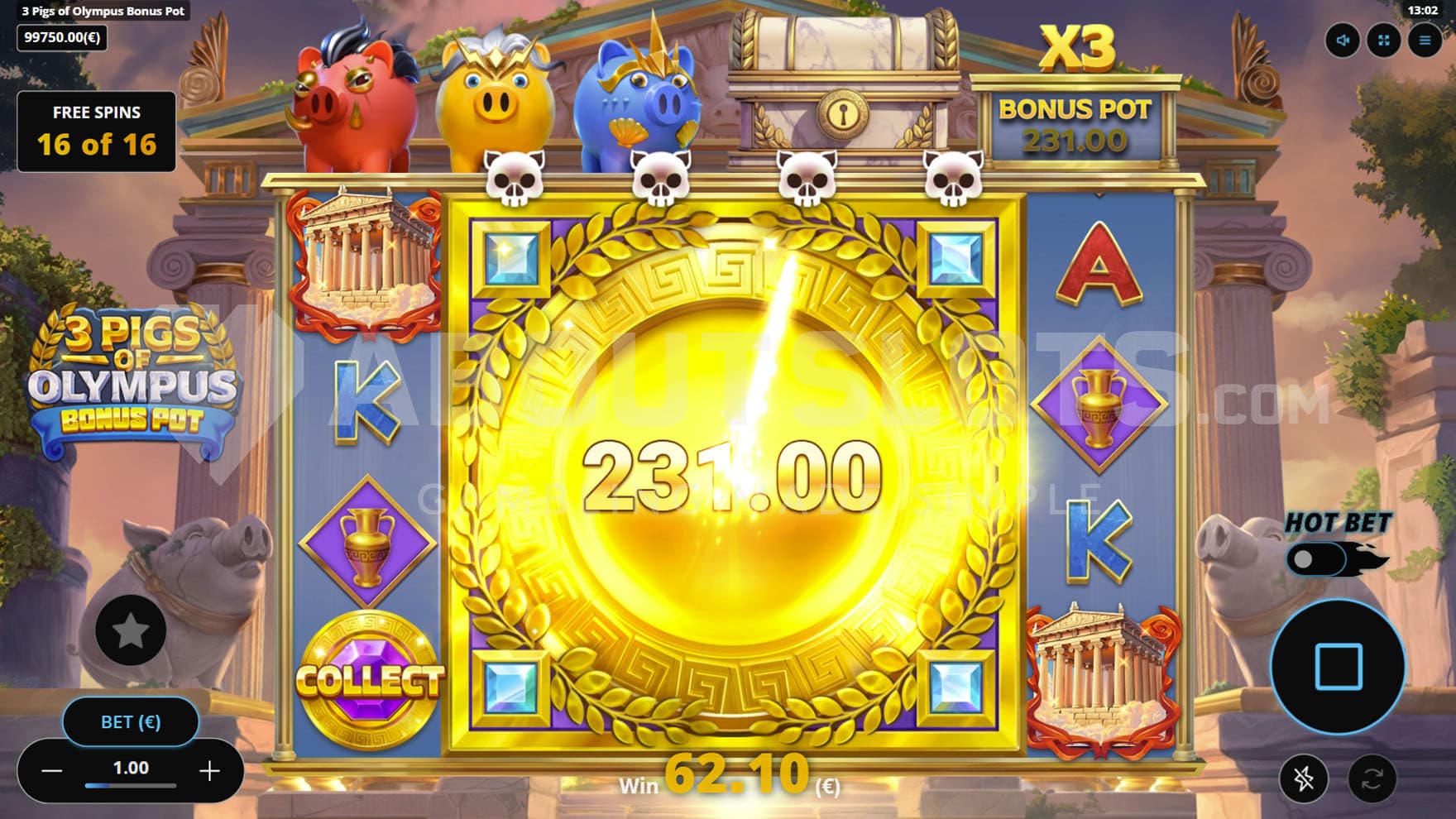 Bonus Spin at the end of the free spins where 4 middle reels merge into a Mega Instant Prize symbol.