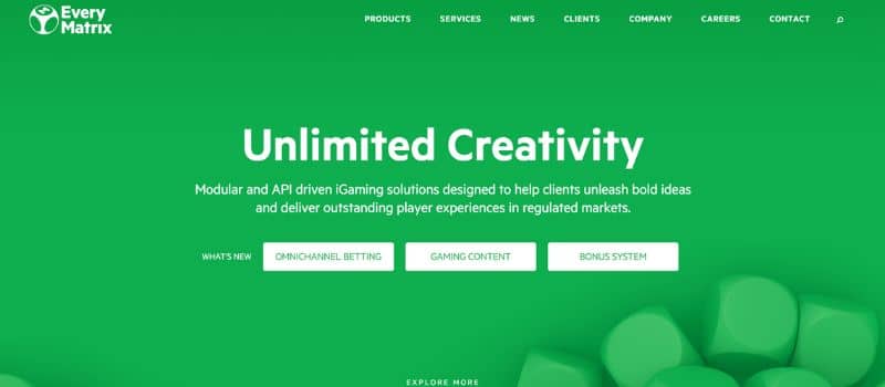 A screenshot from EveryMatrix Homepage