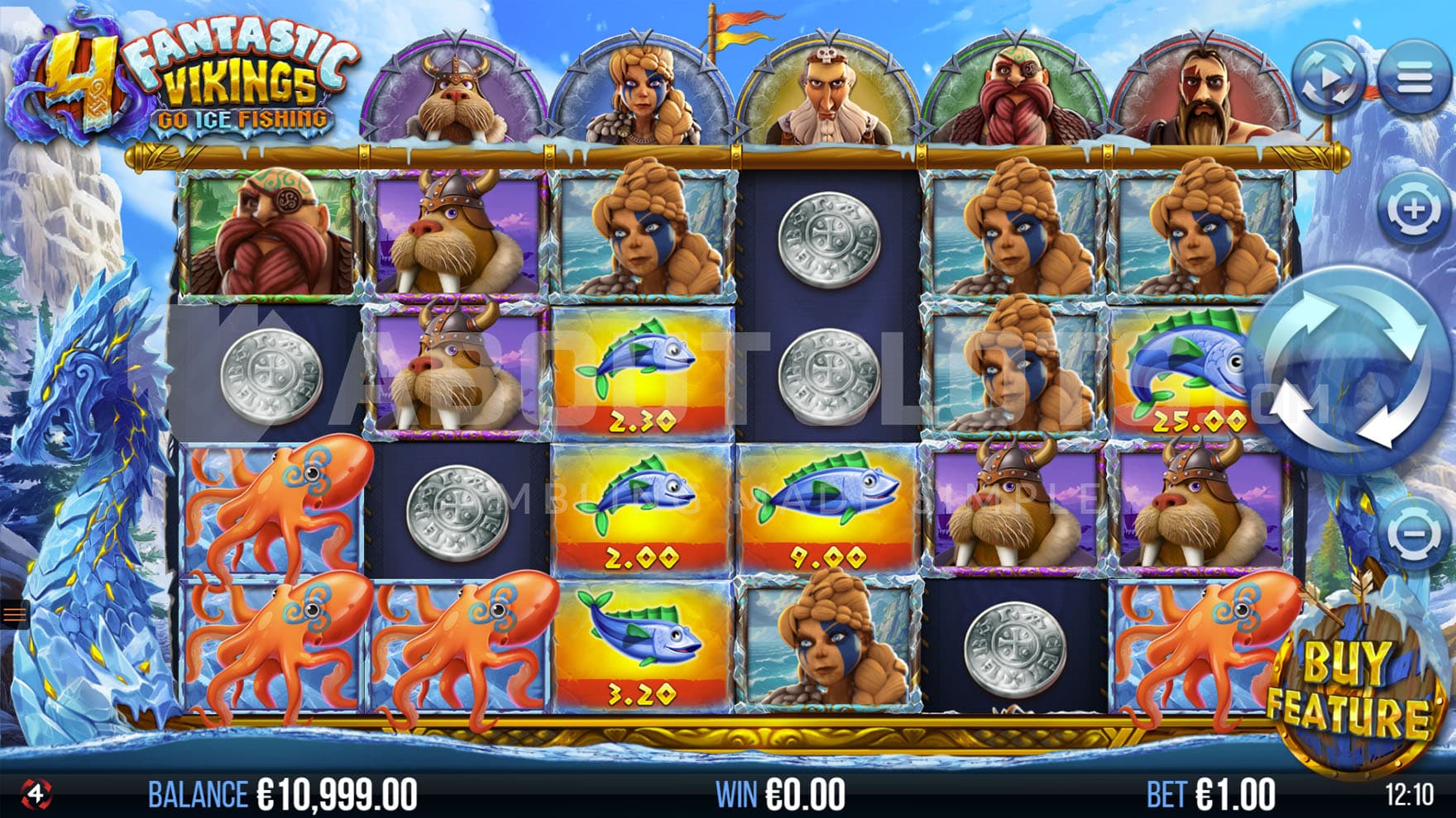 Base Game view of a 6x4 grid on a backdrop of a natural wintery landscape.