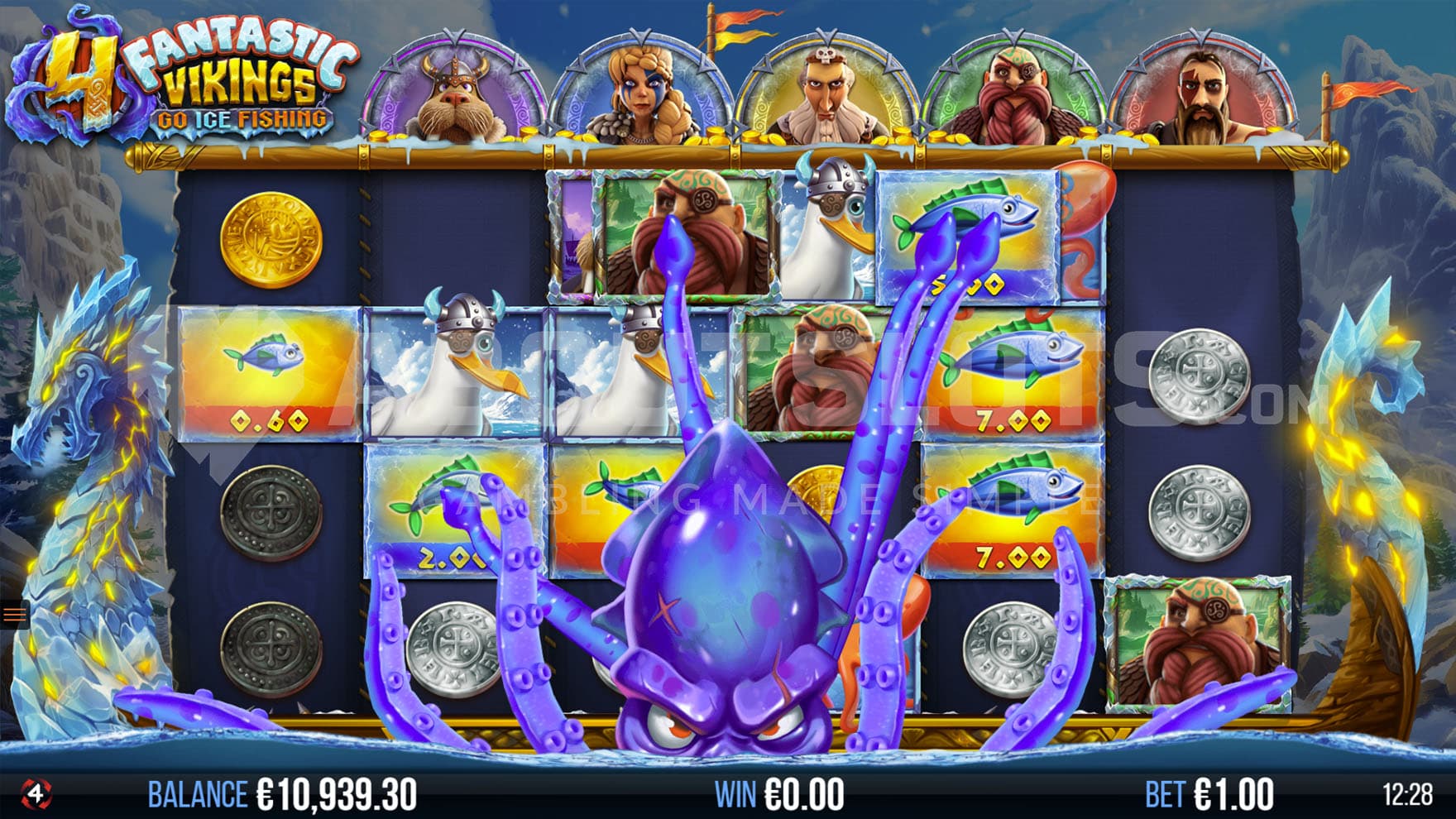 Mighty Kraken feature triggered in the base game, rearranging symbols on the reels to create a better outcome.