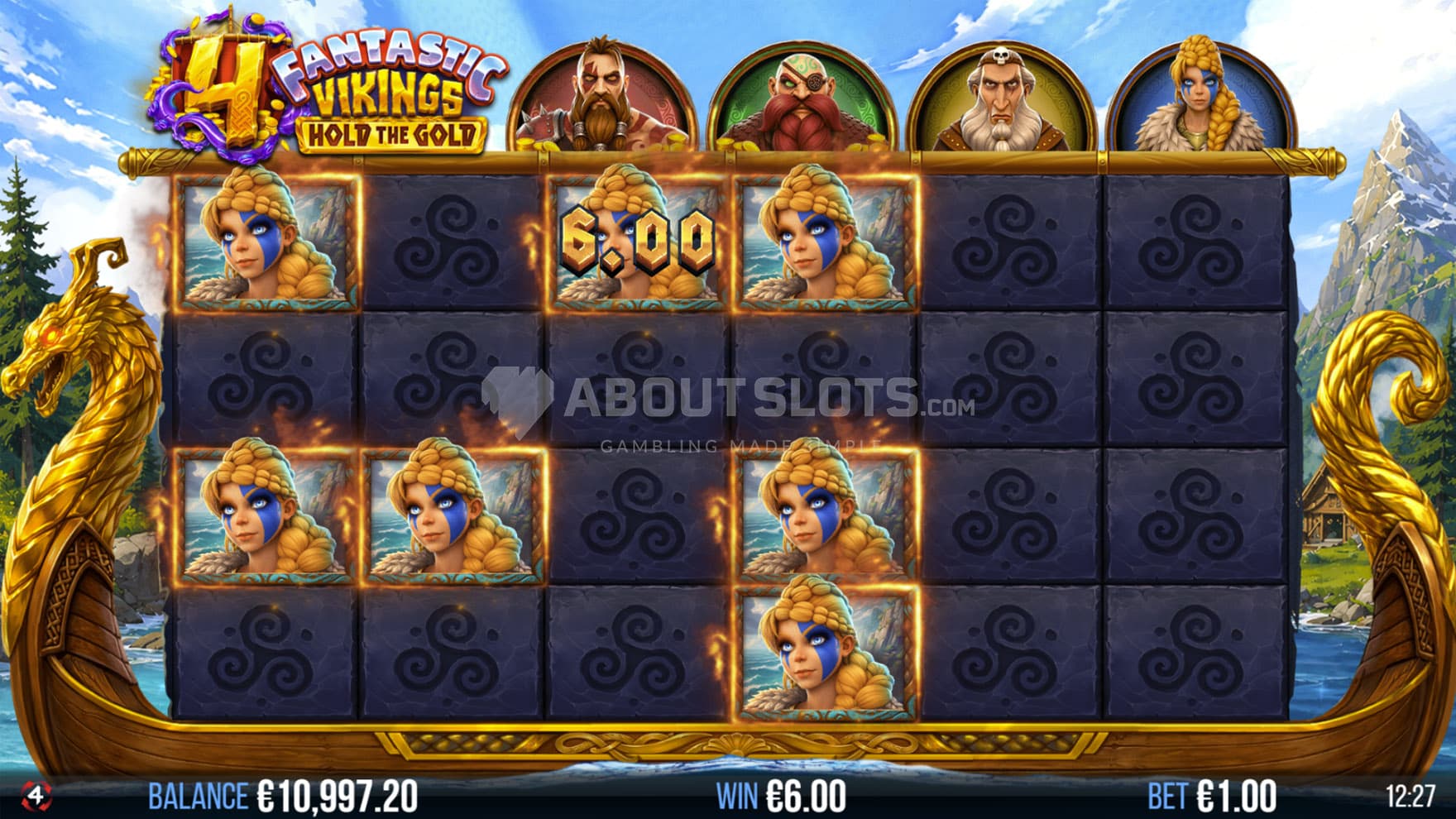 Screenshot of the Viking Respinner feature with multiple instances of one high symbol on the grid.