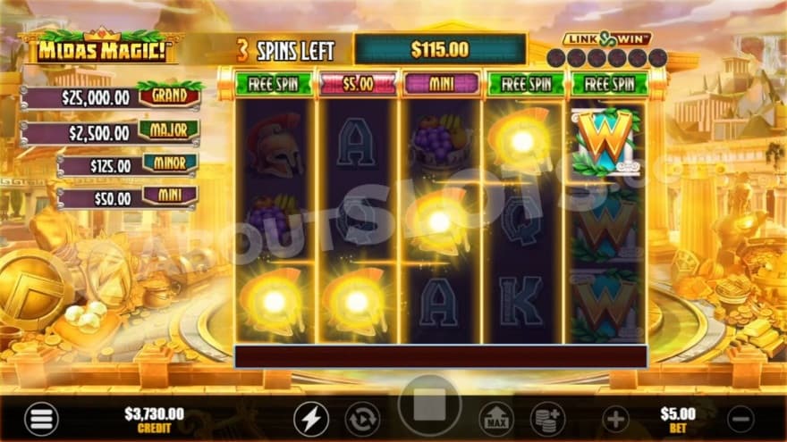 A gold covered city is shown, where the Jackpots can be seen to the left.