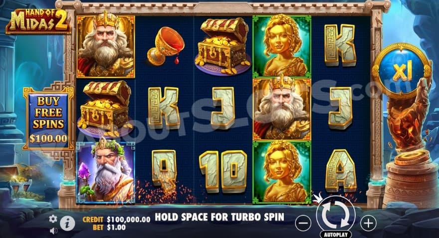 Base game with a current 1X win multiplier on the right.