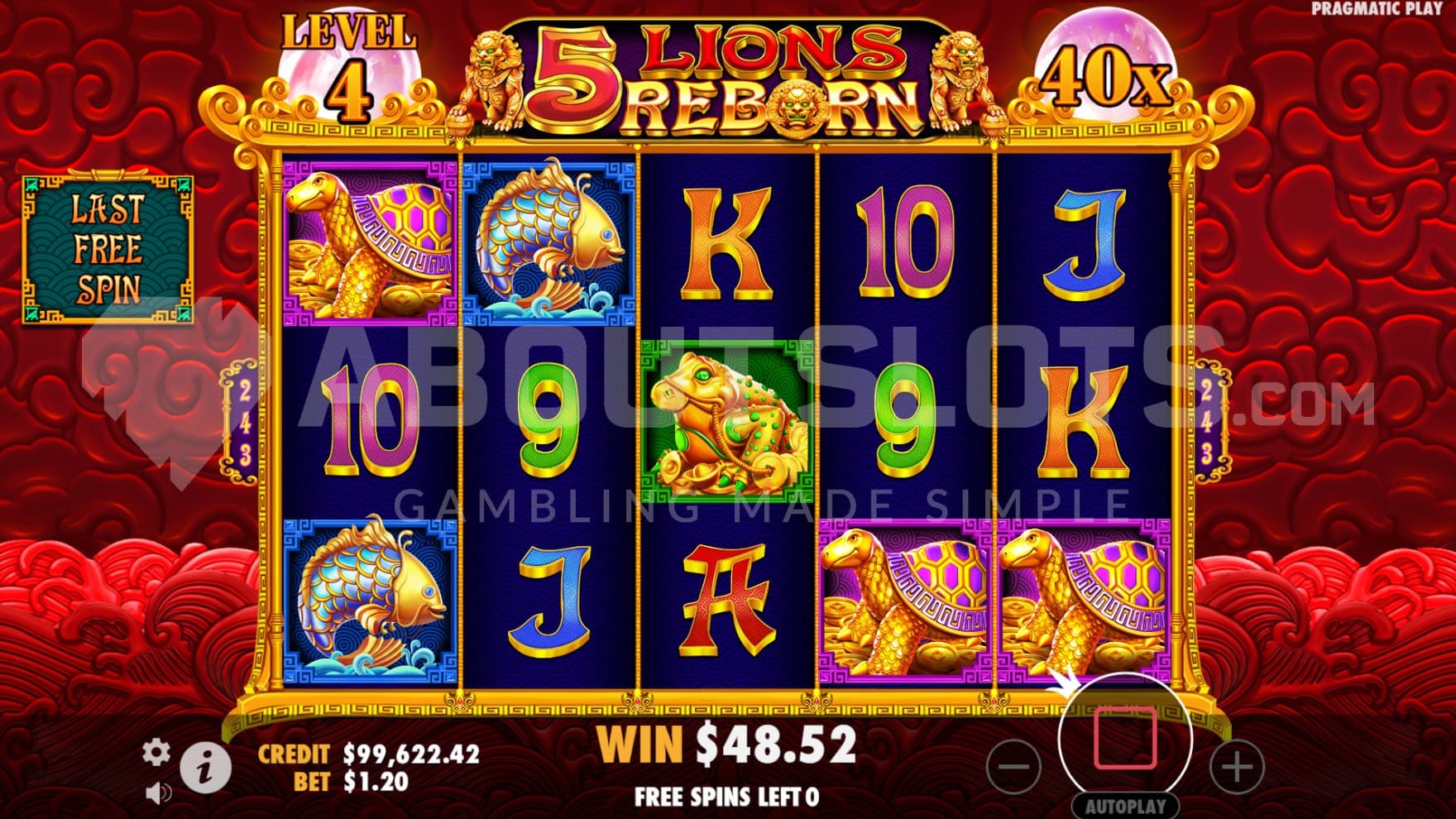 The blue background has turned red in the Free Spins and at level 4 the Wild Multipliers sit at 40X