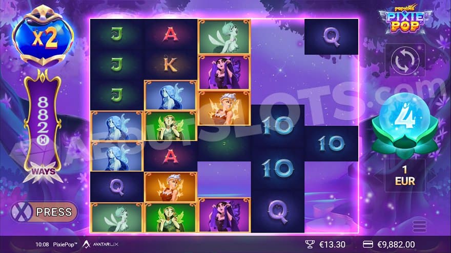 A cascading win in the free spins.