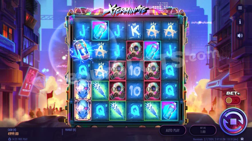 Bomb symbol feature being activated on the first reel.