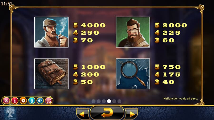 Holmes and the Stolen Stones slot paytable