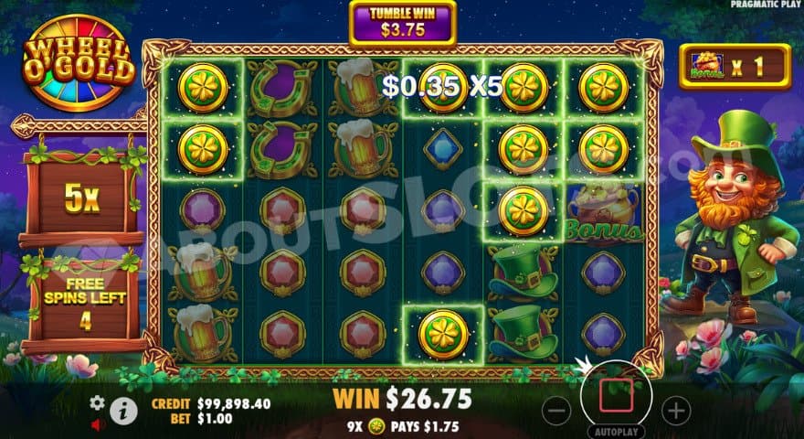 Free Spins feature with a 5X total win multiplier to the left.